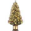 4.5ft Pre-Lit Artificial Christmas Tree, Christmas Tree with 108 Warm White LED Lights, Hinged Branches, Red Berries, and Vintage Potted Base - 2 of 4