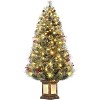 4.5ft Pre-Lit Artificial Christmas Tree, Christmas Tree with 108 Warm White LED Lights, Hinged Branches, Red Berries, and Vintage Potted Base - image 2 of 4