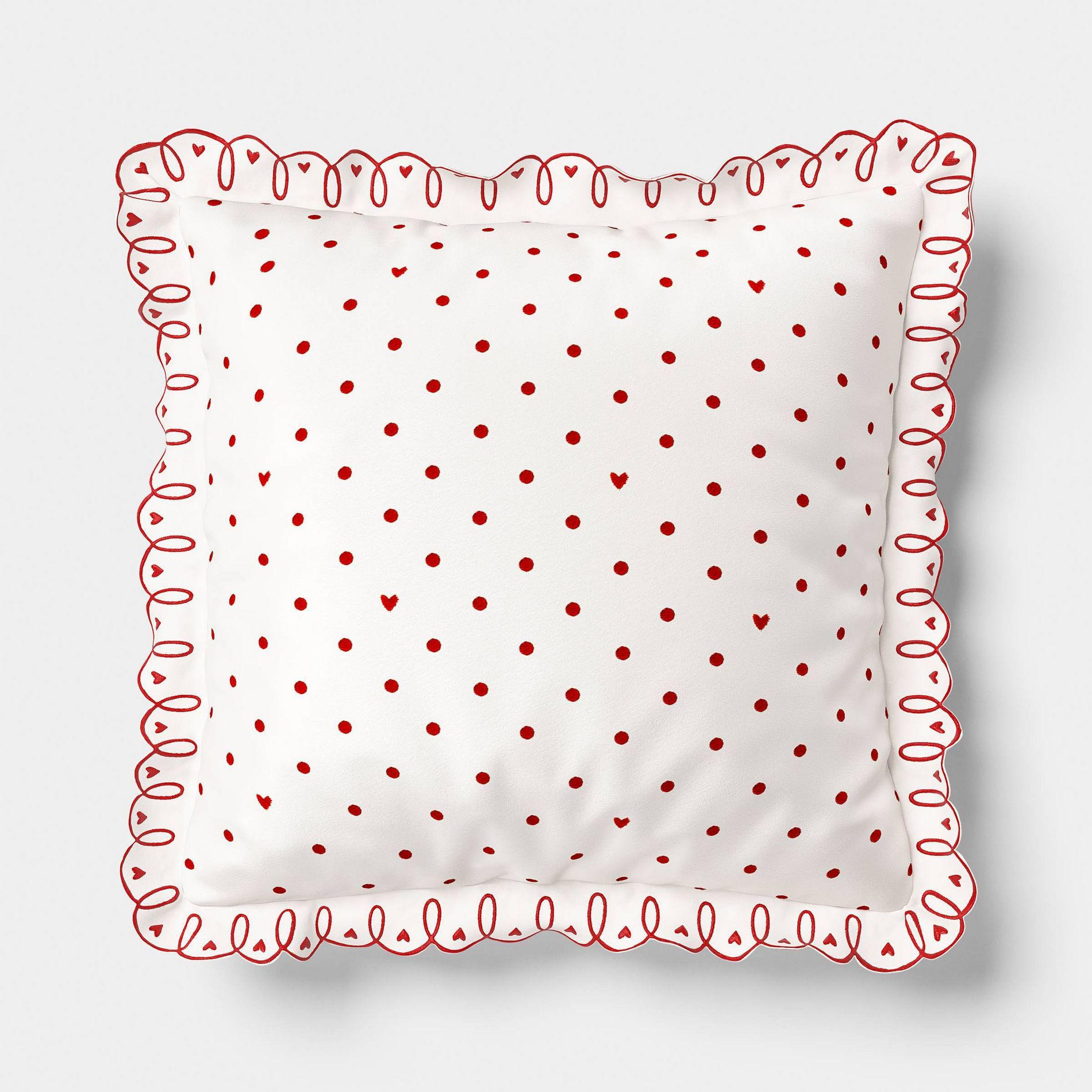 Valentine's Day Square Heart Dot Pillow with Scallop Trim - Threshold™