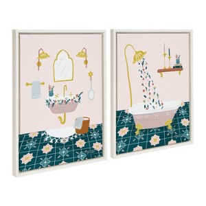 Kate and Laurel Sylvie Floral Sink and Floral Bath Framed Canvas Art Set by Leonora Jennifer Benza of Yellow Heart Art - 1 of 4