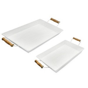 AuldHome Design Rustic Trays, Small & Medium 2pc Set; Farmhouse Decor Rectangular Trays w/ Handles - 1 of 4