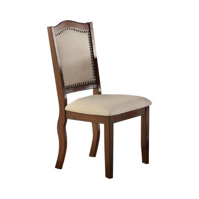 2pc Contemporary Rubber Wood Dining Chair Brown/Cream - Benzara