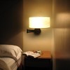 PAKOKULA Modern 2-Light Black Swing Arm Wall Lamp with white drum Fabric Shade - 2 of 4