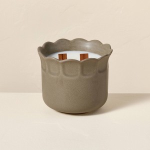 2 Wood Wick Ceramic Scalloped Rim Jar Candle 11oz - Hearth & Hand™ with Magnolia - 1 of 3