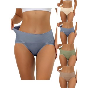 Allegra K Women's Ribbed High Waist Tummy Control Available 5 Packs in Plus Size Briefs - 1 of 4