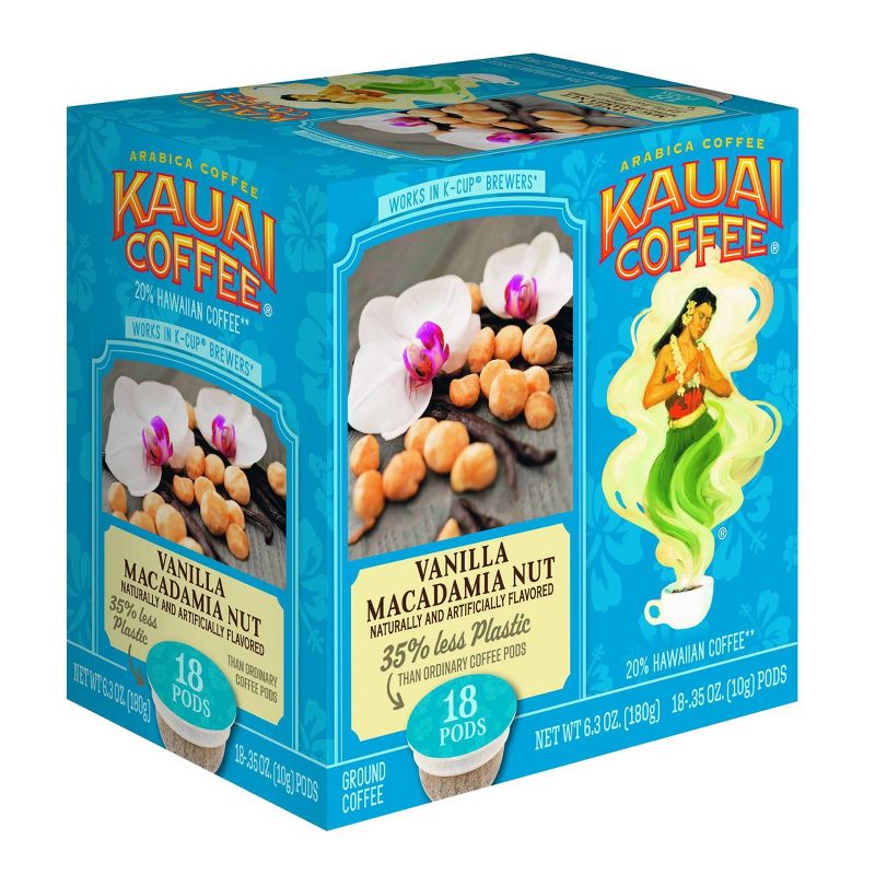 Kauai Coffee Vanilla Macadamia Nut, Medium Roast Single Serve Pods - 18ct, 1 of 8