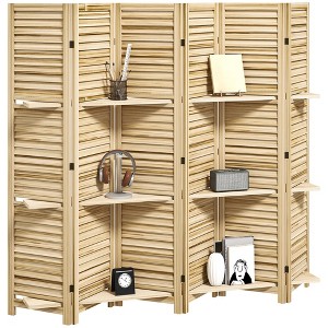 Aghana Digitals 5-Panel Paulownia Wood Room Divider with 3 Shelves, 67" Tall, Foldable Privacy - 1 of 4