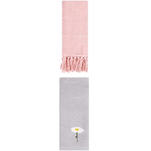 REGALWOVEN 2 Packs Cotton Soft Absorbent Floral Pattern and Solid Hand Towel - 1 of 4