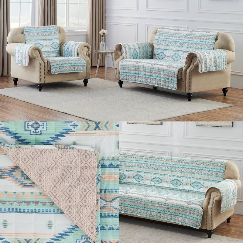 Reversible Phoenix Loveseat Furniture Protector Slipcover Turquoise - Greenland Home Fashions, 4 of 8