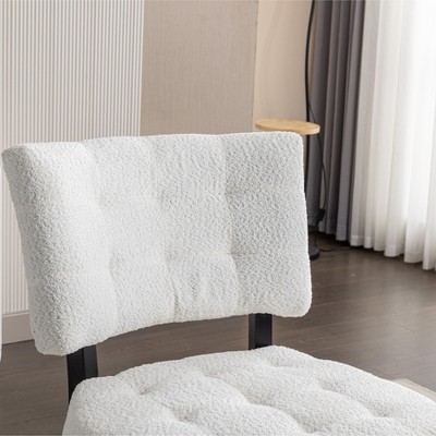 Brown Faux Leather Tufted Slipper Chair with Wood Legs