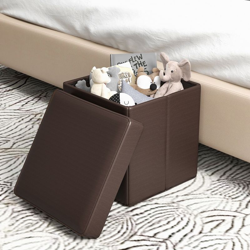 Tangkula Folding Storage Ottoman Upholstered Square Footstool PVC Leather 10.5 Gallon, 2 of 11