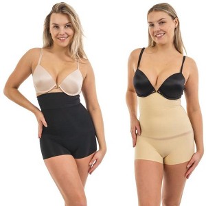 Body Beautiful Shapewear 2-Pack Seamless Hi Waist Bottom Shaper for Women Stomach & Waist Control, Large, Black & Nude - 1 of 3
