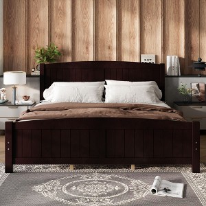 Okak All Size Farmhouse Platform Bed Frame with Support Slats & Strong Structure,Solid Wood Primary Bed No Box Spring Needed - 1 of 4