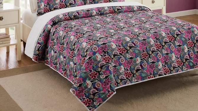 Vera Bradley 3pc Lanai Floral Quilt Set Black/Pink, 2 of 8, play video