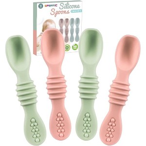 Silicone Baby Spoons for Baby Led Weaning 4-Pack, First Stage Baby Feeding Spoon Set Gum Friendly BPA Lead Phthalate and Plastic Free - 1 of 4