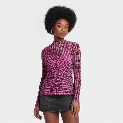 Black History Month Women's Printed Mesh Turtleneck Top - Pink