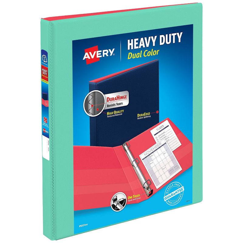 Avery 0.5&#34; D-Ring Binder Heavy Duty Dual View Mint/Coral, 1 of 5