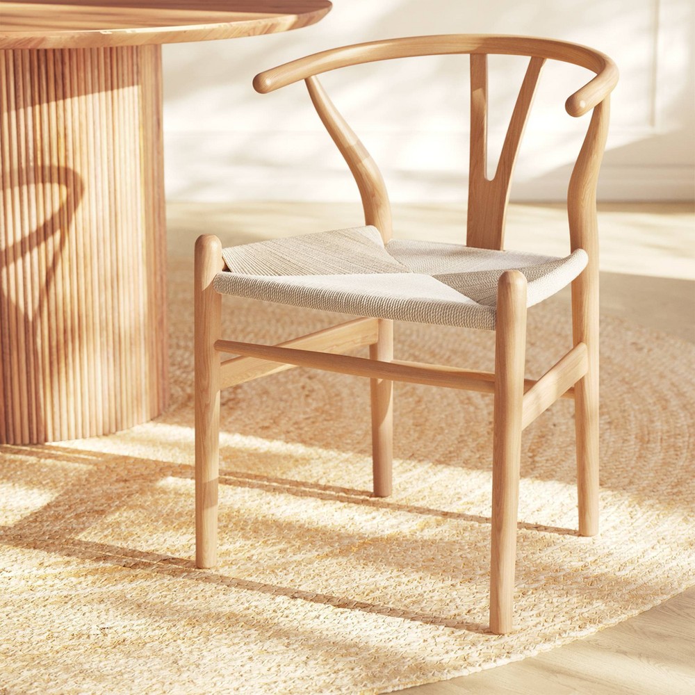 Photos - Dining Table Poly & Bark Weave Chair with Woven Seat Natural: Wood Frame, No Assembly,