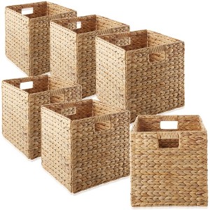 Casafield 13" x 13" Water Hyacinth Storage Baskets - Set of 2 Collapsible Cubes, Woven Bin Organizers for Bathroom, Bedroom, Laundry, Pantry - 1 of 4