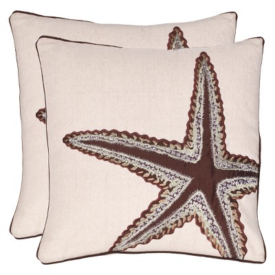 2pk 18"x18" Starfish Square Throw Pillows Brown - Safavieh