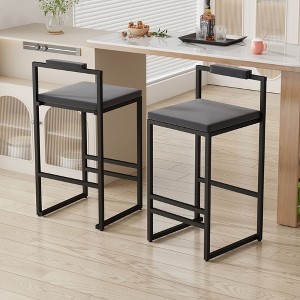 Kumasinova Modern Luxury Velvet Bar Stools,Set of 2,Chic Dining Chairs with Backrest&Footrest for Kitchen,Metal Counter Stools,220lbs Max,Gray+Black - 1 of 4
