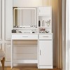 White dressing table with mirror and LED strip light, dressing table with large drawers for bedroom - 2 of 4