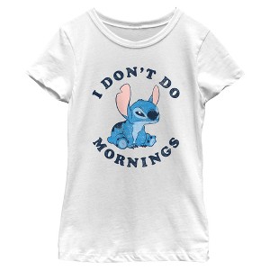 Girl's Lilo & Stitch I Don't Do Mornings Stitch T-Shirt - 1 of 4