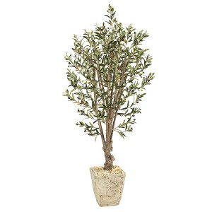Nearly Natural 5’ Olive Artificial Tree in Country White Planter - 1 of 1
