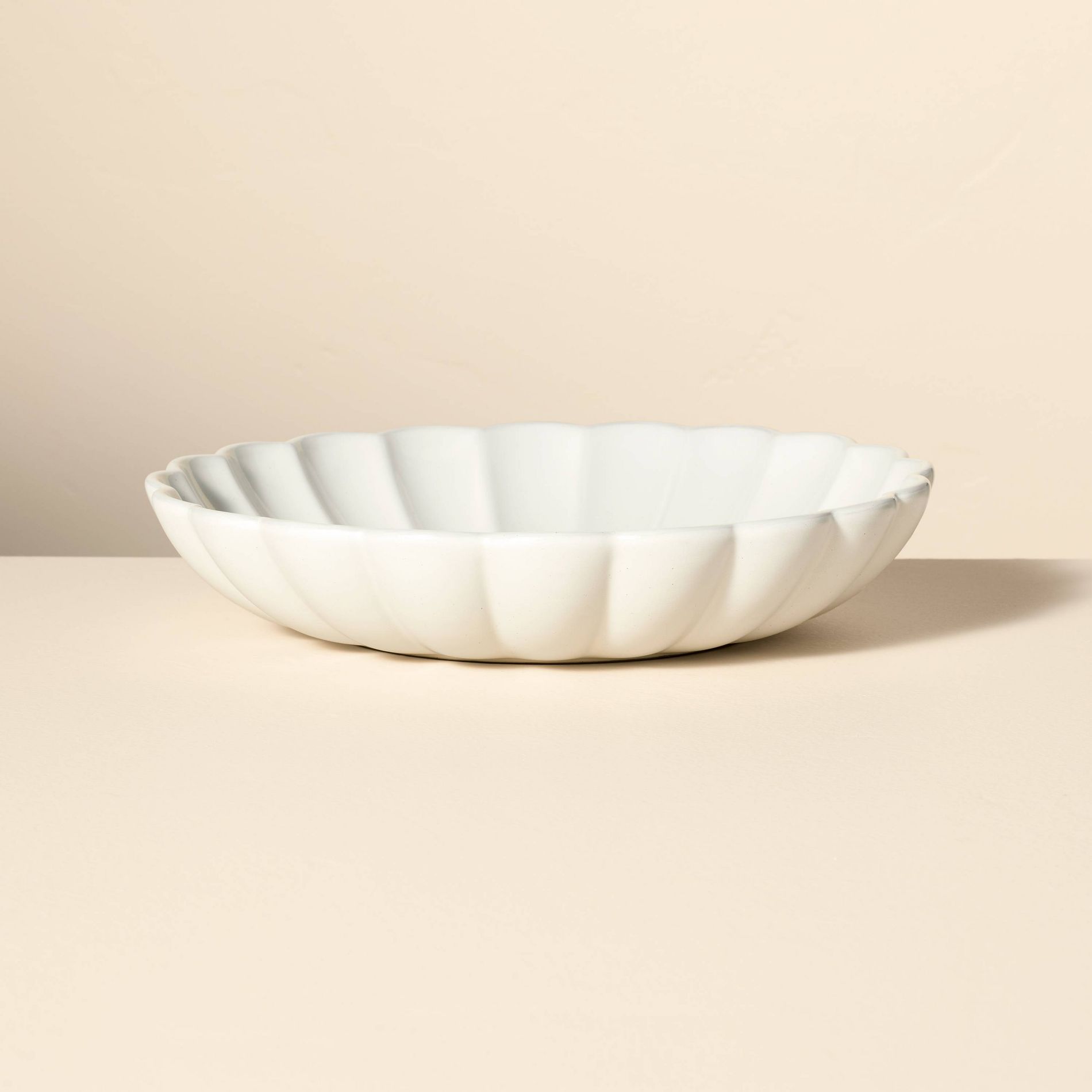 98oz Scalloped Edge Stoneware Shallow Serving Bowl Cream - Hearth & Hand™ with Magnolia