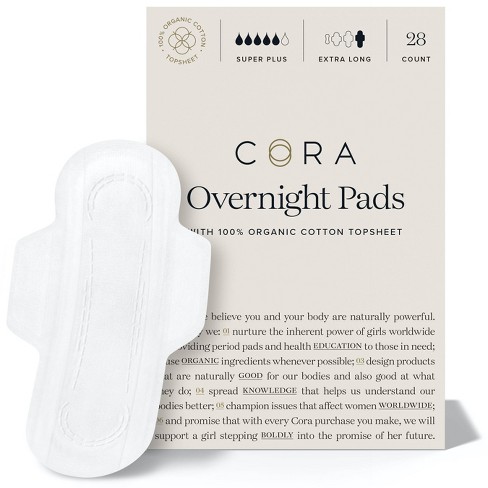 Cora Organic Cotton Super Absorbency Overnight Pads For Periods - 28ct ...
