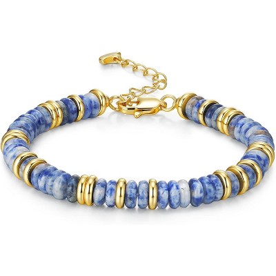 Colorful 18K Gold Plated Bracelets for Women with Beaded Stone Design, Stack Bangle Jewelry Set for Fashion Gifts