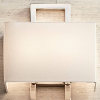 Set of 2 Brushed Nickel Rectangular Wall Sconces with Faux Silk Shade