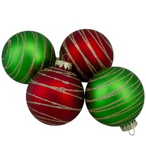Northlight Golden Stripes Christmas Ball Ornaments - 3.25" (80mm) - Red and Green - 4ct - 1 of 4