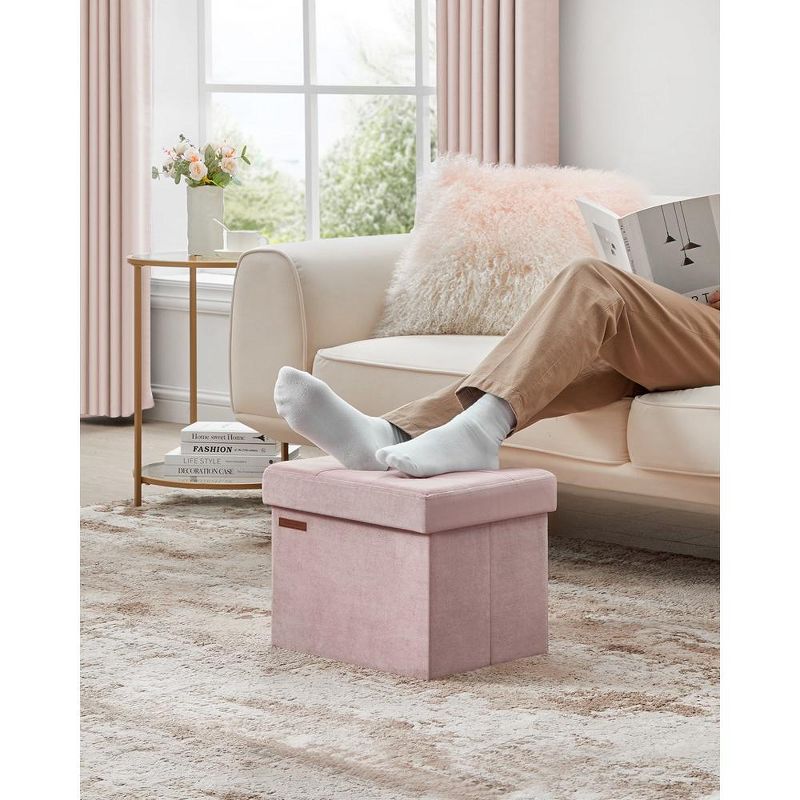 SONGMICS Small Storage Ottoman, Foldable Velvet Storage Box, Storage Chest, Foot Rest, 12.2 x 16.1 x 12.2 Inches, 286 lb Load Capacity, 3 of 8