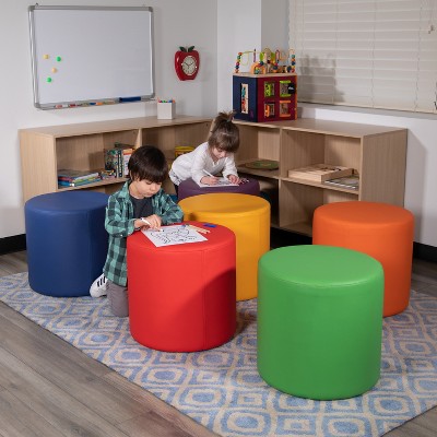 Yellow Plywood Round Classroom Ottoman with Leveling Glides