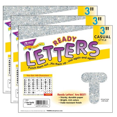 3pk 3" 140 per Pack Casual Uppercase Ready Letters Silver Sparkle - TREND