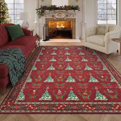 Washable Christmas Rug Xmas Tree Floor Mats with Non-Slip Backing, Kitchen
