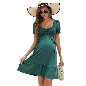 Whizmax Maternity Dress Women's Maternity Dresses A Line Sweetheart Neck Ruffle Flowy Mini Boho Maternity Dress for Wedding Guest - 1 of 4