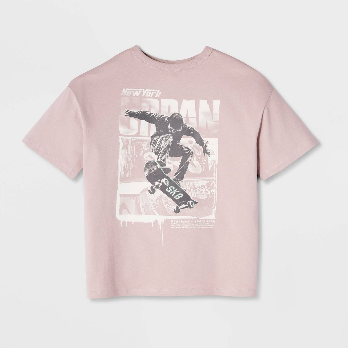 Boys' Short Sleeve 100% Cotton Skateboard Oversized Graphic T-Shirt - Cat & Jack™ Light Mauve - thumbnail 3