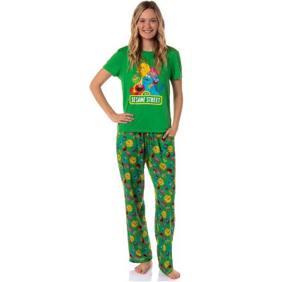 Sesame Street Women's Elmo And Friends Cookie Monster Sleep Pajama Set  Green : Target