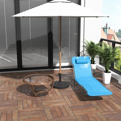 Sky Blue Mesh Folding Chaise Lounge with Adjustable Backrest and Pillow