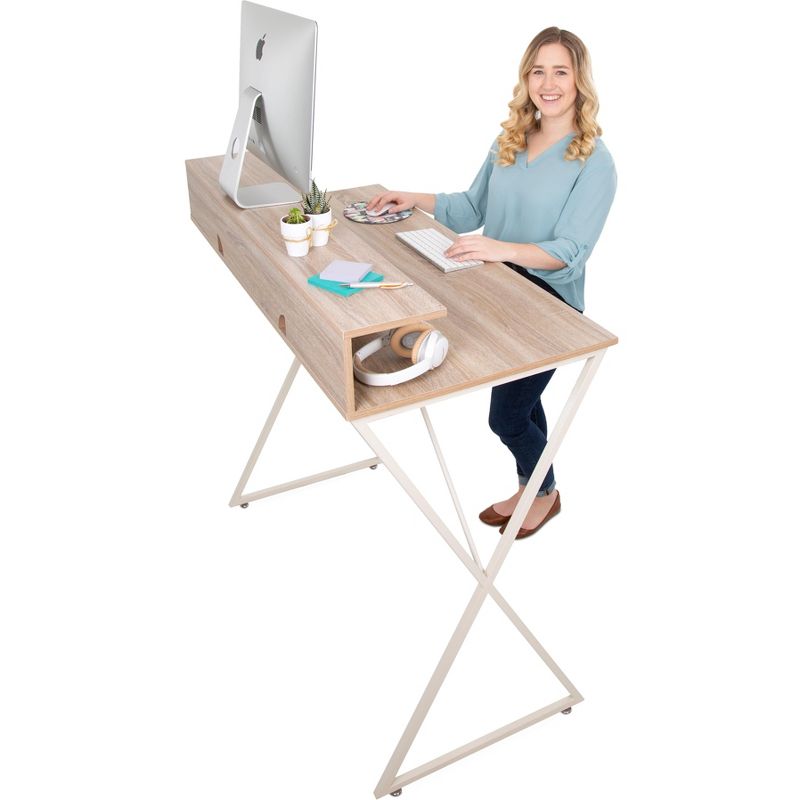 Joy Standing Desk 48” Stand-up Workstation with Cubbies – Wood Grain Finish – Stand Steady, 3 of 11