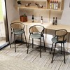 LeisureMod Ervilla Wicker Bar Stool with Fabric Seat and Black Steel Frame - Grey Leather - 3 of 4