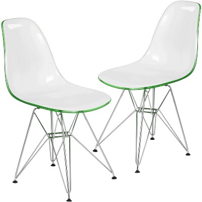 LeisureMod Cresco Modern Acrylic Dining Chairs (Set of 2) – Eiffel Chrome Base, Stylish Accent Chairs for Contemporary Dining Rooms & Kitchen Tables