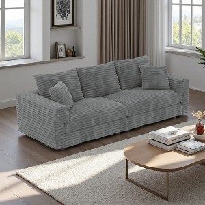 82.7" Plush Corduroy 3-Seater Sofa with Deep Seat, Soft Pillows & Ottomans - 1 of 4
