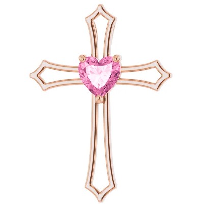 Pompeii3 7mm Pink Topaz Women's Heart Pendant in 14k Gold Necklace 7mm Tall