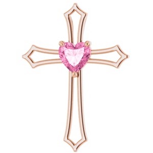 Pompeii3 7mm Pink Topaz Women's Heart Pendant in 14k Gold Necklace 7mm Tall - 1 of 4