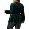 Agnes Orinda Women's Plus Size Elegant Shiny Gilding Metallic Stars Peplum V Neck Long Sleeve Velvet Blouse - 4 of 4