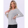 INSPIRE CHIC Women's Cotton Contrast Stripe Pullover Blouse Long Sleeve Loungewear Pajama Tops - 3 of 4