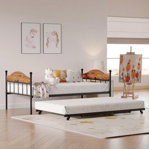 Twin Daybed with Trundle, Sturdy Metal Foldable Bed Frame, Metal Double-Sized Sofa Bed, Heavy-Duty Steel Bed Frame, for Home - 1 of 4